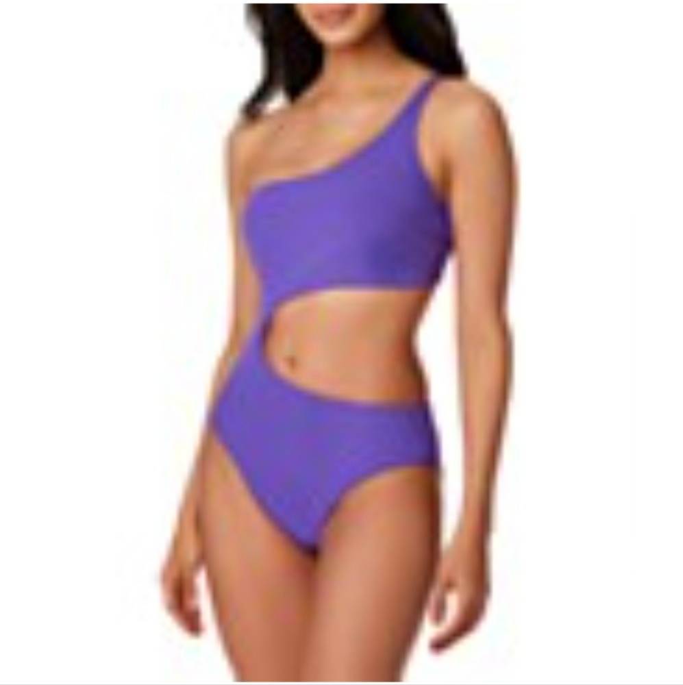 💜 ⛱️ BAR III Micro Rib One-Shoulder Cutout One Piece Swimsuit ⛱️ 💜